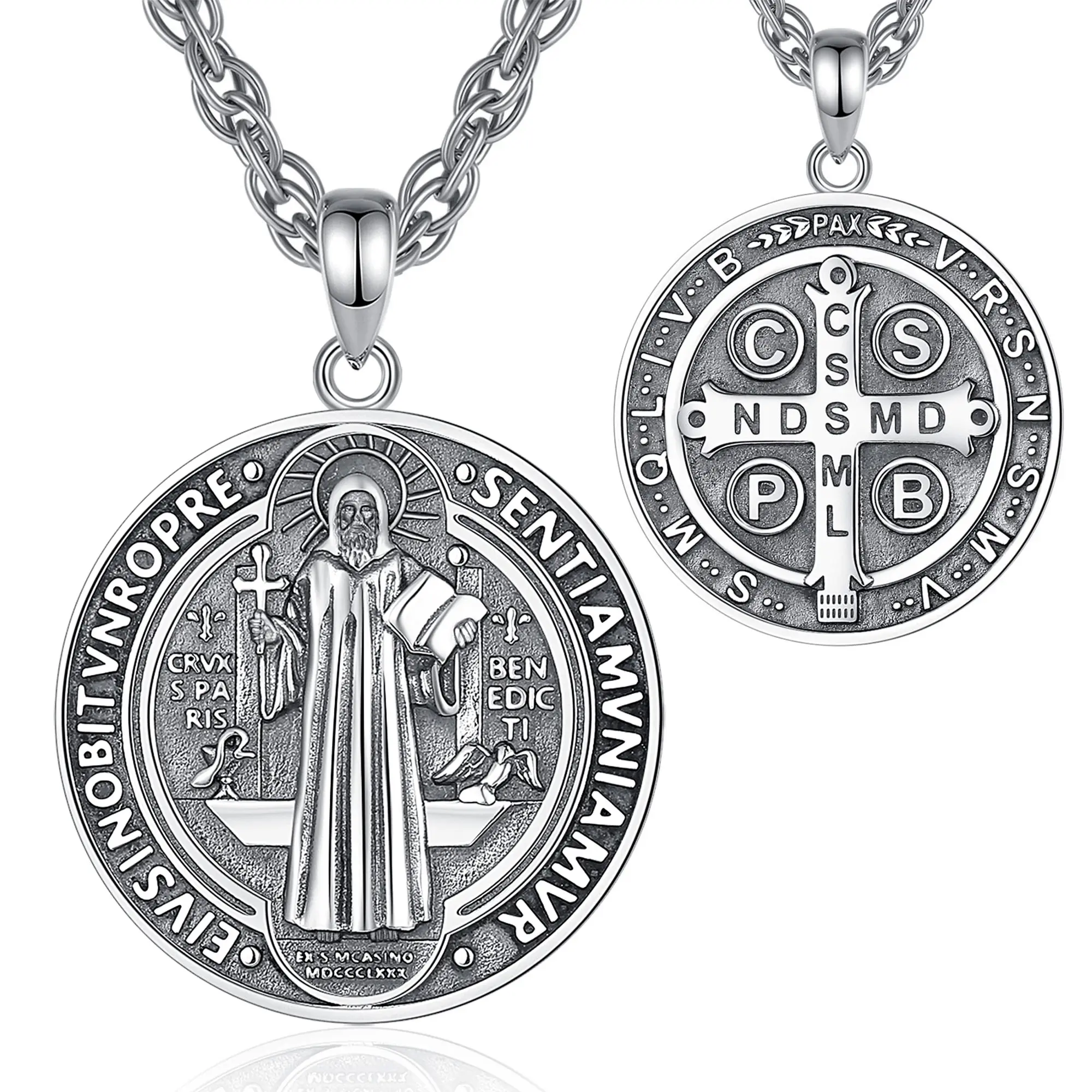 Oxidized Round Silver St. Benedict With NDSMD
