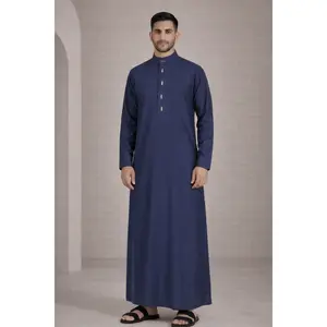 Eclipse Buttoned Navy Blue Thobe - Men