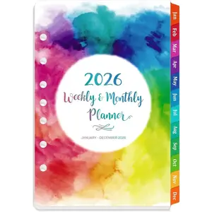 2026 Planner Refills - 7-Hole Punched Planner Refills 2026, JAN 2026 - DEC 2026, 5.5" x 8.5", 5-1/2" x 8-1/2", A5 Planner Inserts, 2026 Weekly and Monthly Planner Refill with Colorful Tabs