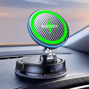 ANDERY Car Phone Mount Charger for Magsafe, Magnetic Wireless Car Charger Holder for iPhone 12-17 Series, 360° Adjustable Dashboard Phone Holder