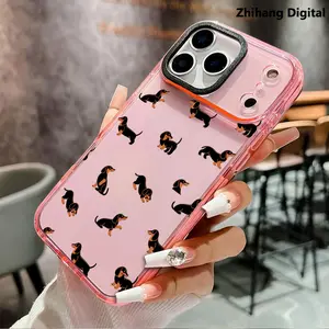 Creative Minimalist Dachshund Pattern Phone Case for iPhone 17 Pro Max Air 16 Plus 15 14 13 12 11 Non Slip TPU Soft Shell Non-Yellowing Shockproof Clear slim Protective Softcase Rugged Durable Back Cover, Advanced fashion gift