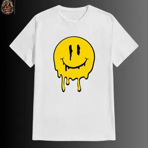 [Custom] Dripping Smiley Face Shirt, Melting Happy Face Graphic Tee, Aesthetic Streetwear, Trippy Smile T-Shirt Clothing