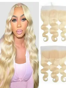 13x4 613 Blonde Transparent Lace Frontal Ear to Ear Body Wave Human Hair Honey Blonde Free Part Pre Plucked with Baby Hair Honey Blonde Wig