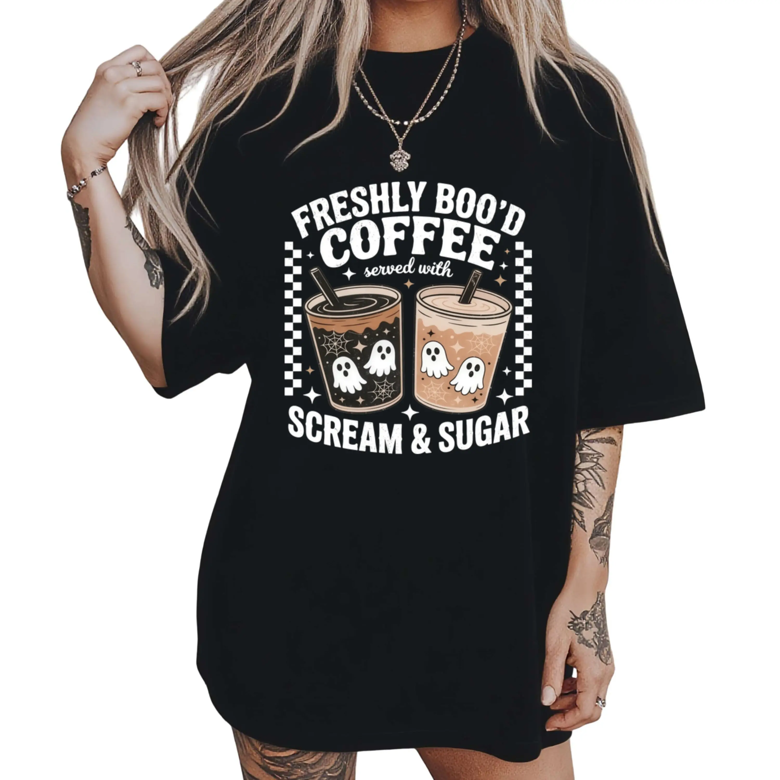Ghost Coffee Halloween T-Shirt, Cute Spooky Season Graphic Tee, Trendy Retro Ghost Shirt, Cozy Fall Halloween Apparel for Women