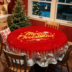 PLUMLIK Christmas Tablecloth,  Round Rectangle Table Decor, Snowman, Santa Claus, Reindeer, Christmas Tree Patterns, Polyester Waterproof Tablecloth, Christmas Party Decoration For Dining Room Holiday Party, Kitchen Home
