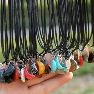 Glass Stone Crescent Pendant Necklace