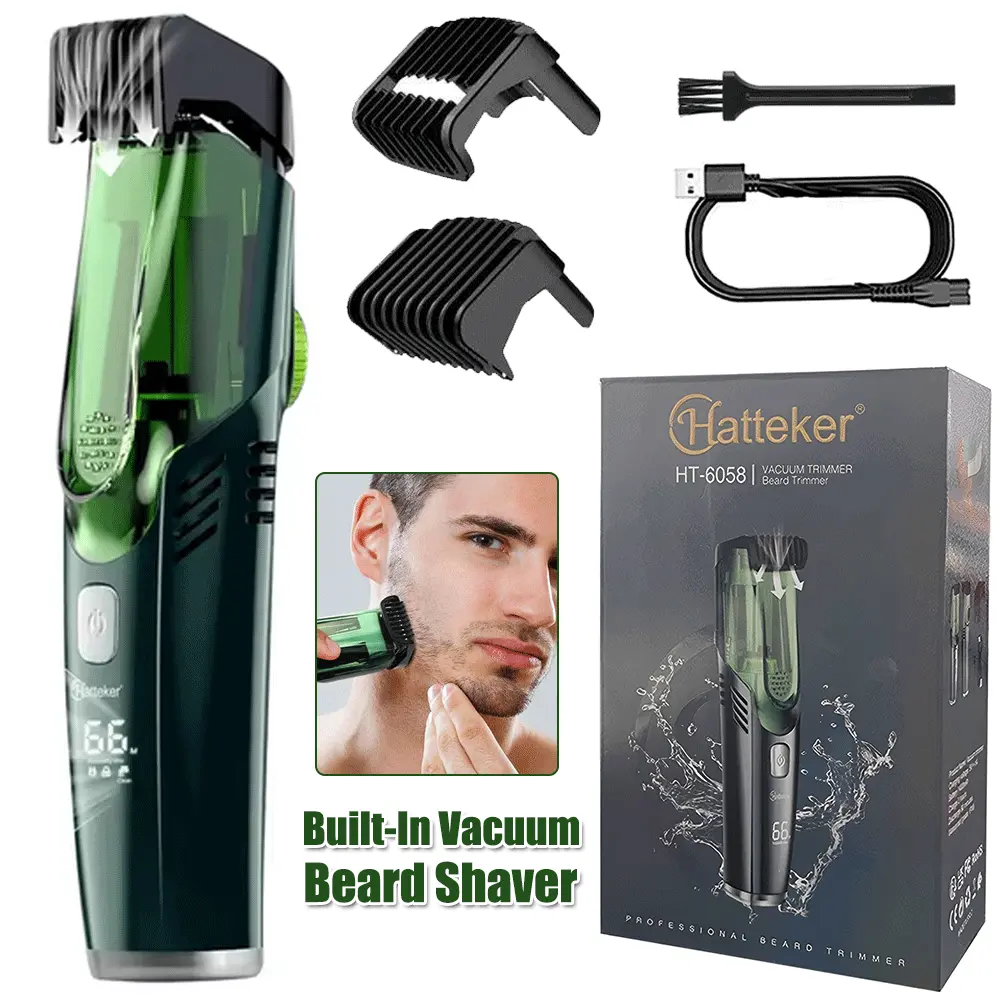 HATTEKER Wireless Electric Hair Trimmer - USB Rechargeable, Smooth, IPX6 Waterproof, Stainless Steel, 2 Adjustable Combs, Precise Shave for Beard & Facial Grooming, Cordless Groin Trimmer, Usb Rechargeable Trimmer