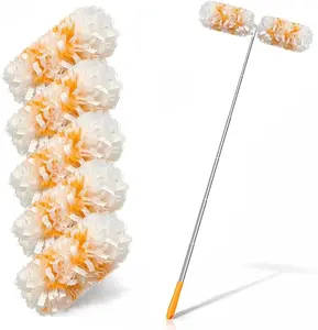 Gelibo 6FT Extendable Duster Handle – 5 Microfiber Refills Compatible with Swiffer, 360° Rotating Head
