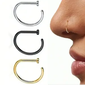 Women And men Fake Piercing Nose Ring Gold Stainless Steel D-Type Simple American Style Personalized Letters Hip-Hop Street Style Non Perforated Accessories Fake Nose Studs