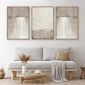 Wall Art Set of 3 Beige Grey Abstract Landscape Prints Modern Art Minimalist Neutral Decor Unframed