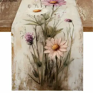 2D flat printing, Vibrant floral print, 1-piece set of colorful floral fresh table flags, suitable for various family gathering occasions in spring and summer, indoor and outdoor use