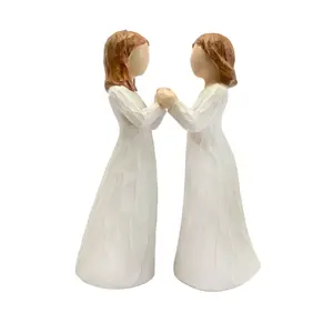 Hand-Carved Sisters Figurine, Hand-Painted Resin Sculpture of 2 Best Friends Holding Hands, Heartfelt Friendship Symbol, Meaningful Birthday & Soul Sister Gift for Women, Home Decor Keepsake