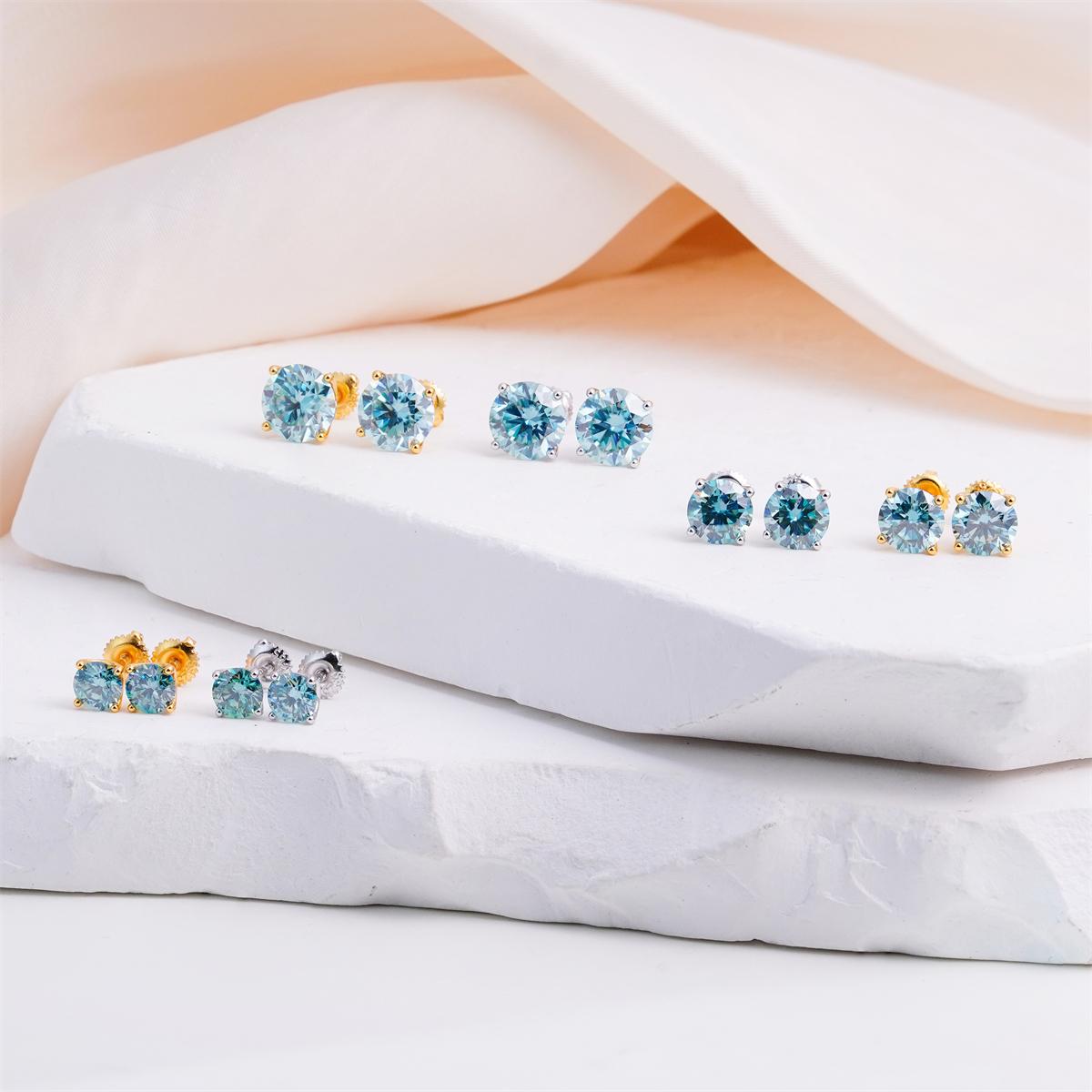 Delzzad 14k Gold-Plated Solitaire Four Prong Earrings Screw Back/Butterfly Back Lab-Created Moissanite Stud Earring S925 Sterling Silver Moissanite Jewelry Perfect Birthday Mother’s Day Christmas Gift for Men Women Wedding Set