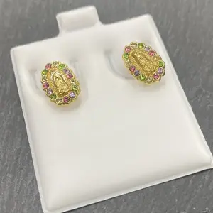 Virgen de Guadalupe Earrings Studs Screw Back Gold Filled for Womens Girls Kids Anniversary Birthday Gifts