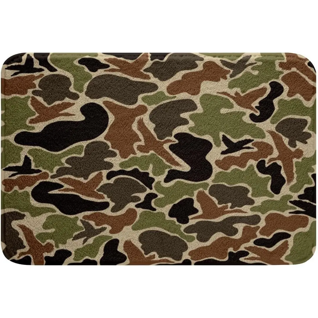 Duck Hunter Green Camouflage Hunting Bathroom Rugs Black Brown Bath Rugs Shower Tub Camo Army Bath Mats Bathroom Non-Slip Wild