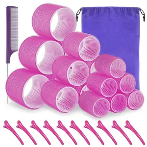Rose Red Self-Grip Hair Rollers Set - 18 Pcs, 3 Sizes, Salon-Quality Curlers with Clips, Comb for DIY Hair Styling
