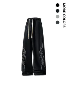 Men's Casual Pants, Trendy Thorn Print Wide Leg Sweatpants, Multiple Colors Available, High Street Style Drawstring Relaxed Fit Long Pants
