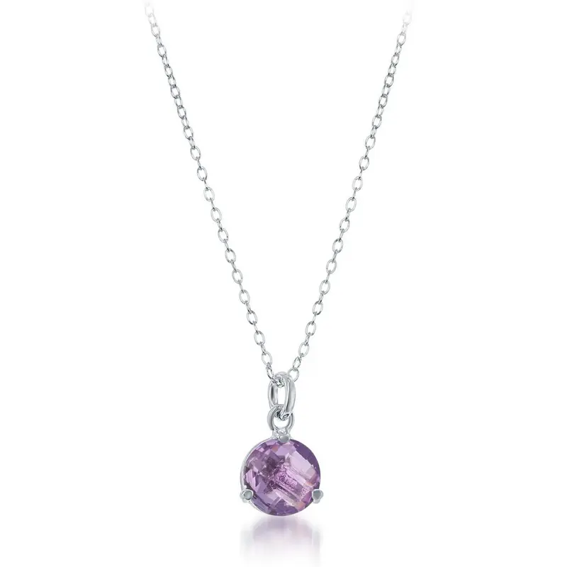 Sterling Silver Round Amethyst Triple Prong Necklace