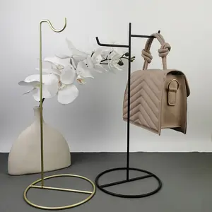 1 heavy-duty T-shaped hook display stand, Golden or black finish - sturdy iron clothing rack storage, suitable for ties, bags, jewelry, hats, belts - multi-functional retail stores and home use, space-saving durable metal hangers