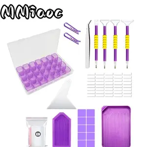 A Set of 46pcs of Diamond Painting Tools And Additions, Including Various Sizes of Painting Pens for Adults to Create Diamond Art Crafts, Tweezers, Glue, Diamond Correction Tools, And a Storage Box with 28 Grids