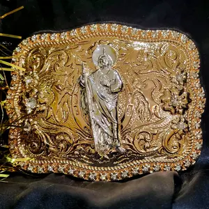 San judas tadeo  Buckle  Rose Gold-Tone Design with Detailed Figure Ornament with rhinestone edging