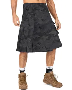 Men's Kilt Camo Scottish Utility Kilt, 25" Mens Kilt, Irish Highland Hybrid Kilts with Pockets