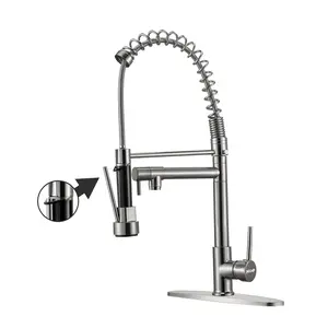 NGNP commercial grade brass pull-down kitchen faucet - single handle single hole spring design matte black farm style RV sink faucet, compatible with 1-3 holes, suitable for laundry rooms/utility rooms/public areas. Modern