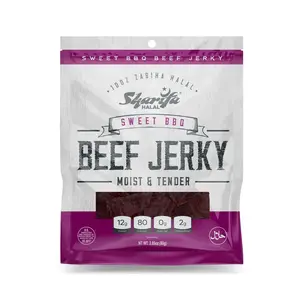 Sharifa Halal Beef Jerky, Sweet Barbeque, (1) 2.85 oz. Bag – Great Everyday Halal Jerky Beef Meat Snack, 100% Real Zabiha Halal Beef, 12g of Protein, 80 Calories, 0g Trans Fat, & 2g of Carbohydrates