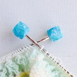 Blue Swirls Hexagon Silicone Stitch Stoppers - Set of 2