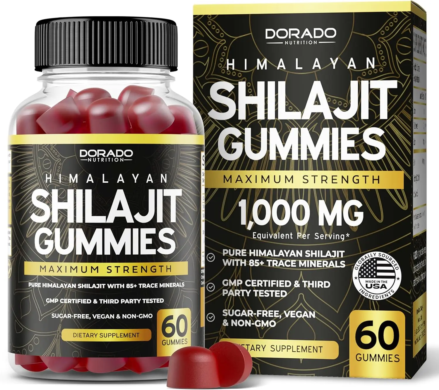 Shilajit Gummies For Men & Women (High Potency Gold Grade with 85+ Trace Minerals with Fulvic Acid) - Energy & Immunity Support - Third Party Tested, Non GMO, Vegan & Made in USA - (60 Gummies)