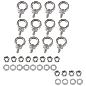Eye Bolts with Nuts, 304 stainless steel shoulder eye bolts with washers and nuts for hanging swings, decorations, hammocks, machinery, etc.