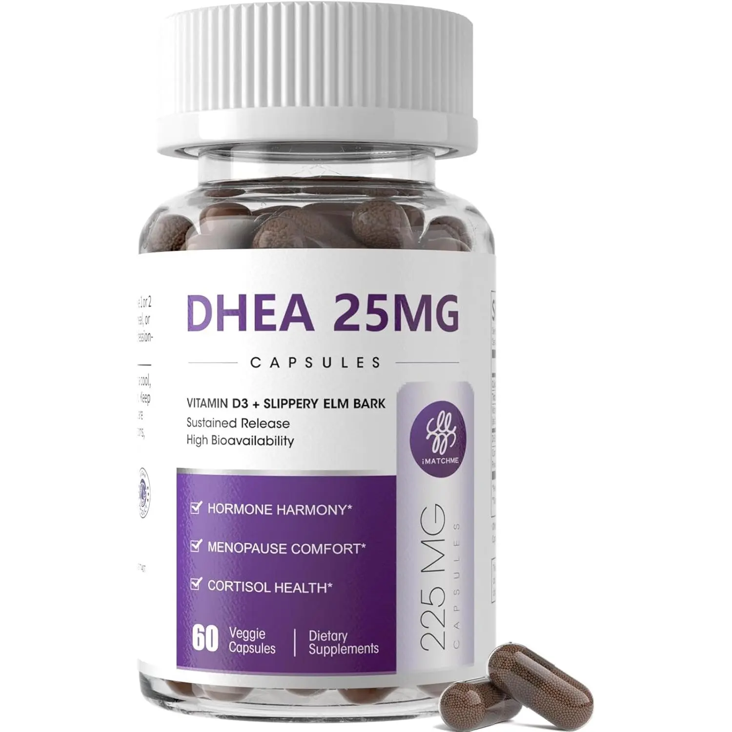 iMATCHME DHEA 25mg Supplement for Women, Hormone Balance Support, 60 Count | DHEA 25mg with Vitamin D3 & Slippery Elm; Supports Women's Hormone Balance & Healthy Aging