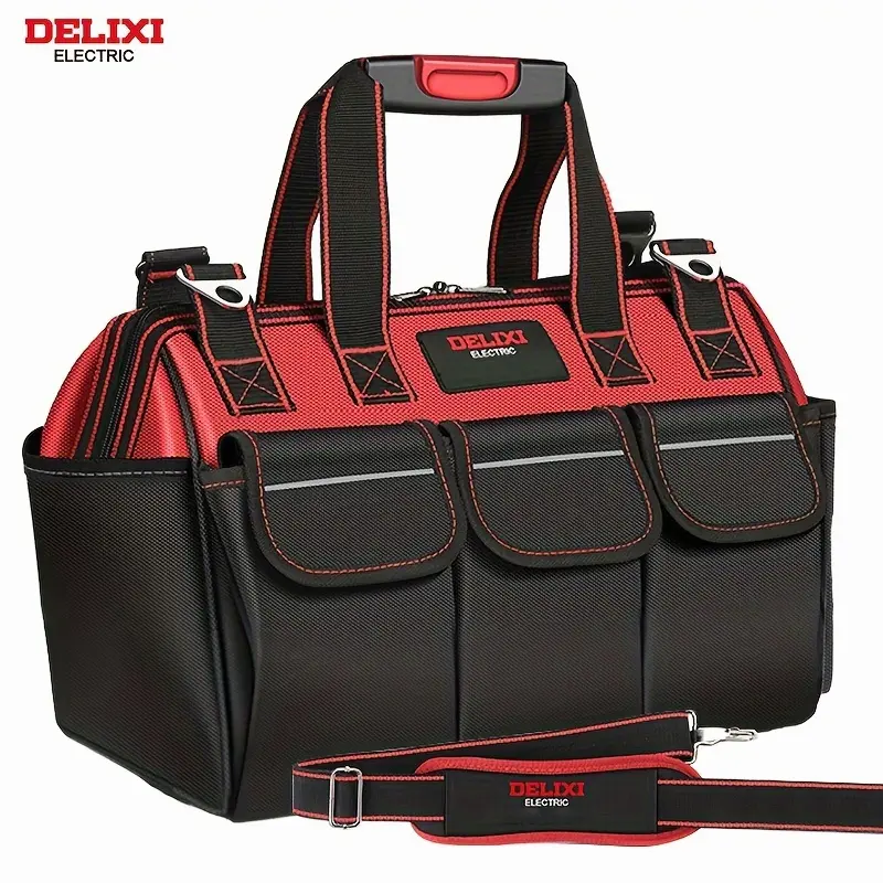 DELIXI ECECTRIC 18in Tool Bag, Multi-Pocket Tool Organizer, Wide Mouth Tote Bag with Inner Pocket for Construction, Carpentry, Gardening, Electrician, DIY
