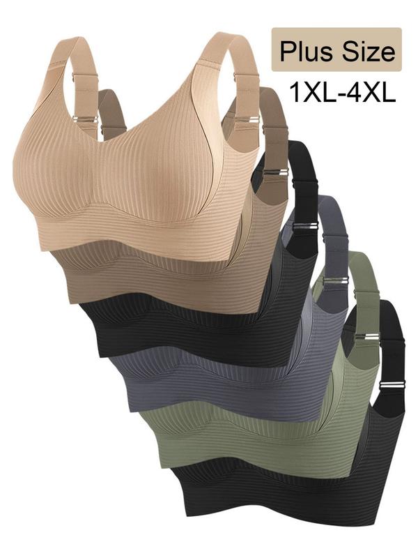 Women's Seamless Bra Set of 6, Wide Shoulder Straps, Medium Support, Plain Pattern, Sizes 1xl-4xl, Casual Daily Wear