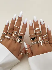 Simple Style Ring, 27 Pcs, Stacking Ring Set, Casual Butterfly & Hollow Out Heart & Chain & Braided Ring for Women & Girls, Perfect Gift