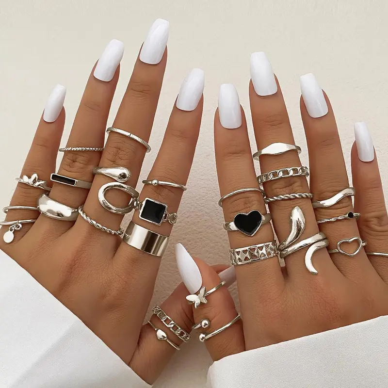 Simple Style Ring, 27 Pcs, Stacking Ring Set, Stackable Rings, Dainty Stacking Rings, Casual Butterfly & Hollow Out Heart & Chain & Braided Ring for Women & Girls, Perfect Gift