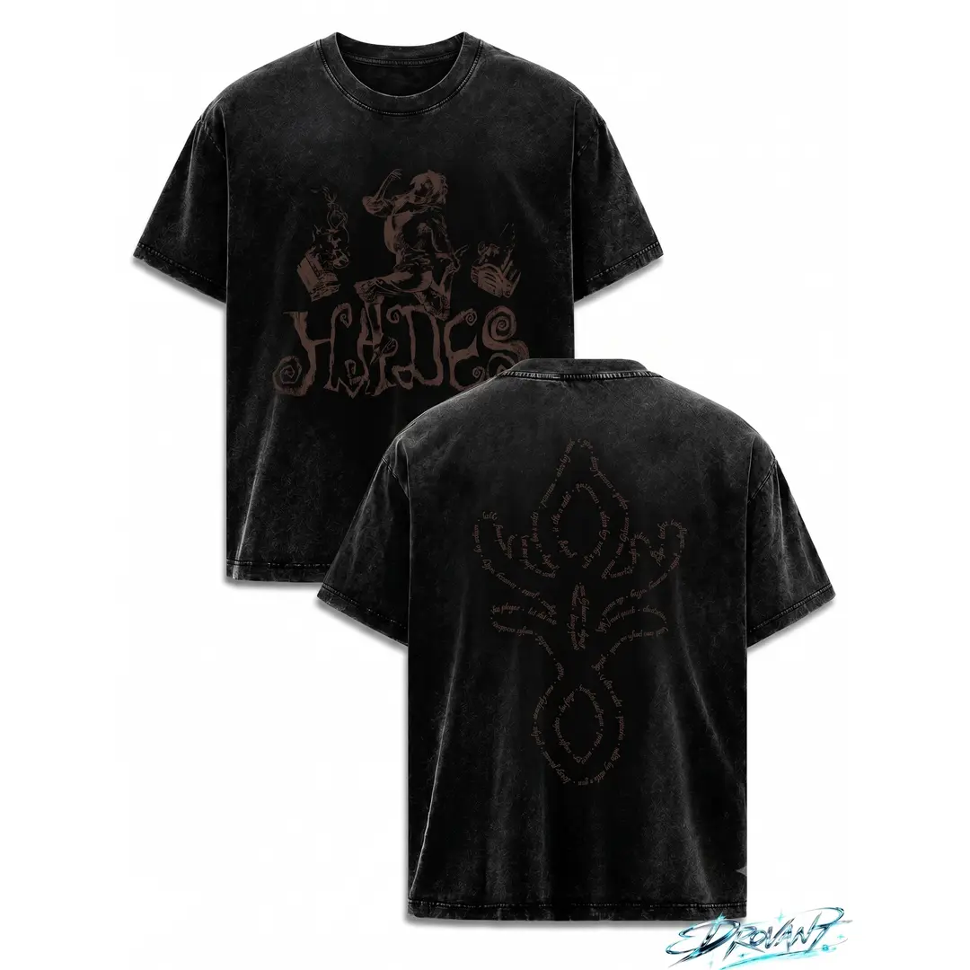 Hades Gothic Vintage Washed Graphic Tee, Dark Academia Streetwear, Y2K Clothing for Women and Men, A Comfortable Summer Gift