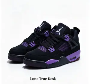 Monochrome Dark Purple Trim Street Fashion Kicks Soft Matte Black Leather Air Flow Purple Mesh Sides Purple Hard Frame Ornaments Multi-Layer Soft Foam Cushion Slip Resistant Bottom All Gender Trendy Sneakers