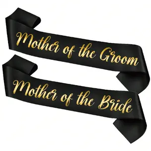 1/2 Pcs Black Gold Mother of Bride and Mother of Groom Sash Set, Luxury Wedding Ceremony Satin Sashes, Elegant Bridal Shower Party Decor Accessories, Perfect for Wedding Party Decoration, Bride Mom Gifts, Groom Mom Favors and Wedding Gift Supplies