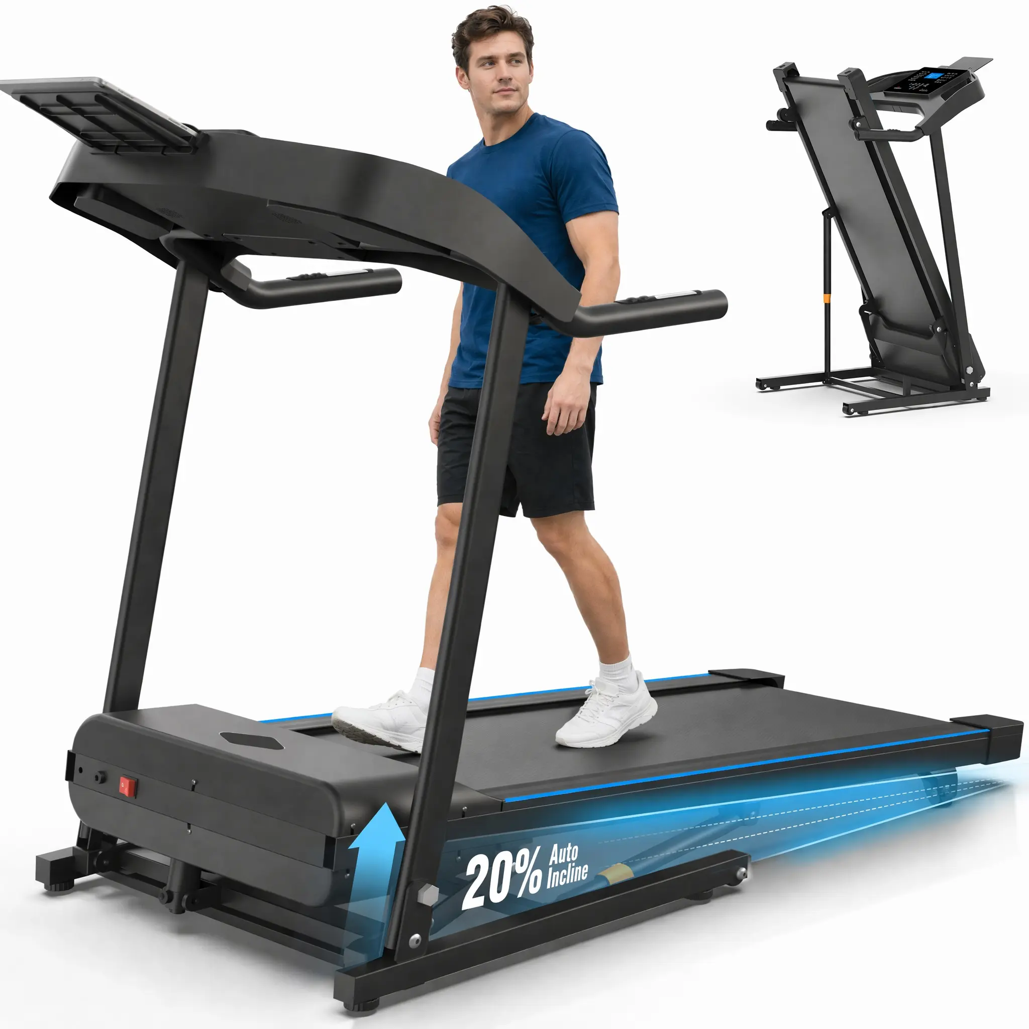Ancheer treadmill, Heavy Duty running walking machine for Home Gym with 20% Auto Incline, 400 LBS Capacity, Large LED Display, 7-Layer Shock-Absorbing Belt & 12 Programs, Portable Walking Pad