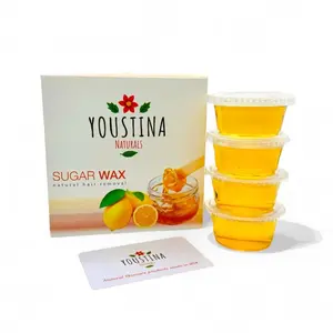 Sugar Waxing for Hair Removal 8 oz total in 4 separate containers for bikini, face and whole body hard paste by Youstina Naturals