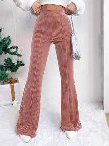 Women's High-Waist Polyester Lamp Wick Corduroy Bell-Bottom Wide-Leg Pants, Women's Clothes