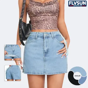 Flvsun- Womens Skorts Skirts for Women Denim Mini Skirt High Waisted Jean Shorts Stretchy Denim Skirts