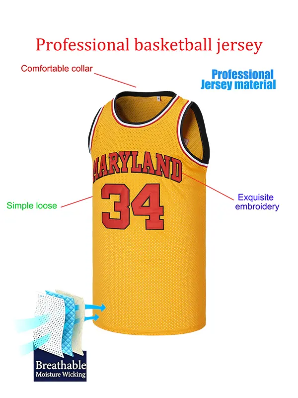 Men's Len Bias #34 Maryland retro throwback basketball jersey, streetwear vest with letter embroidery