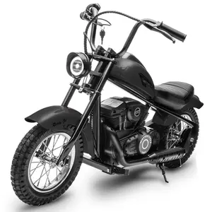 Electric Motorcycle for Youth, 24V 250W Dirt Bike with Two-Speed Up to 14 MPH, 60 Minutes Continuous Ride Time, LED Lights, Leather Seat, Rear Brake, Suitable for Ages 6-12