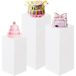 3PCS Square Pedestal Stands for Parties, White Metal Square Plinths Dessert Table Cube Display Pillars for Birthday Wedding Bridal Baby Shower Party Decorations(Large)