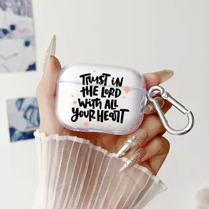 Lord - Heart Trust Pattern TPU Soft Protective Case for Apple AirPods 4/3/2/1/Pro/Pro2 Transparent Earphone Cover with Keychain Attachment