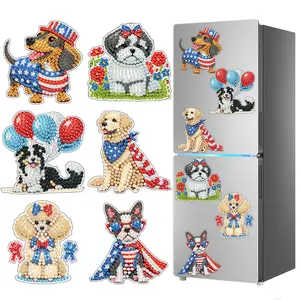 6-piece set, 5D diamond art magnetic ornaments, DIY diamond dog painting refrigerator magnets, includes a tool kit, handmade art decorative stickers, and a magnetic backing sticker. Suitable for adult craft enthusiasts.