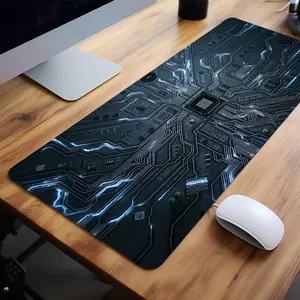 Circuit Board Design Mouse Pad, 1 Count Large Non-slip Desk Mat with Stitched Edges, Large Keyboard Mat for Tech Enthusiasts & Gamer, Desk Accessory, Office Accessories