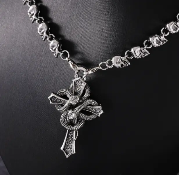 37#Gothic Double-Headed Snake Cross Skull Pendant Necklace——LRSP-A-1232